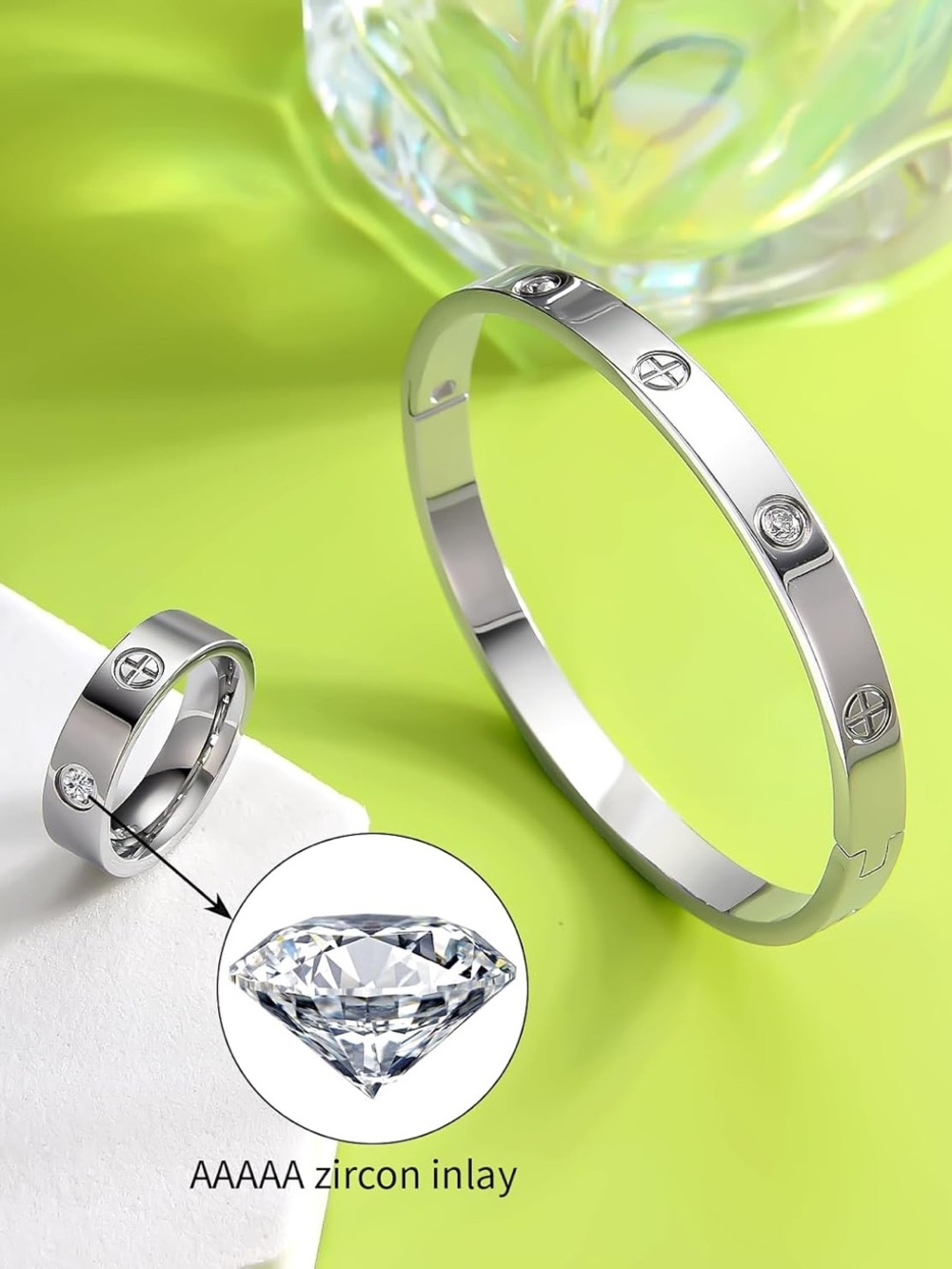 Silver CZ Bangle Bracelet & Ring Set | Luxury Inspired Jewelry